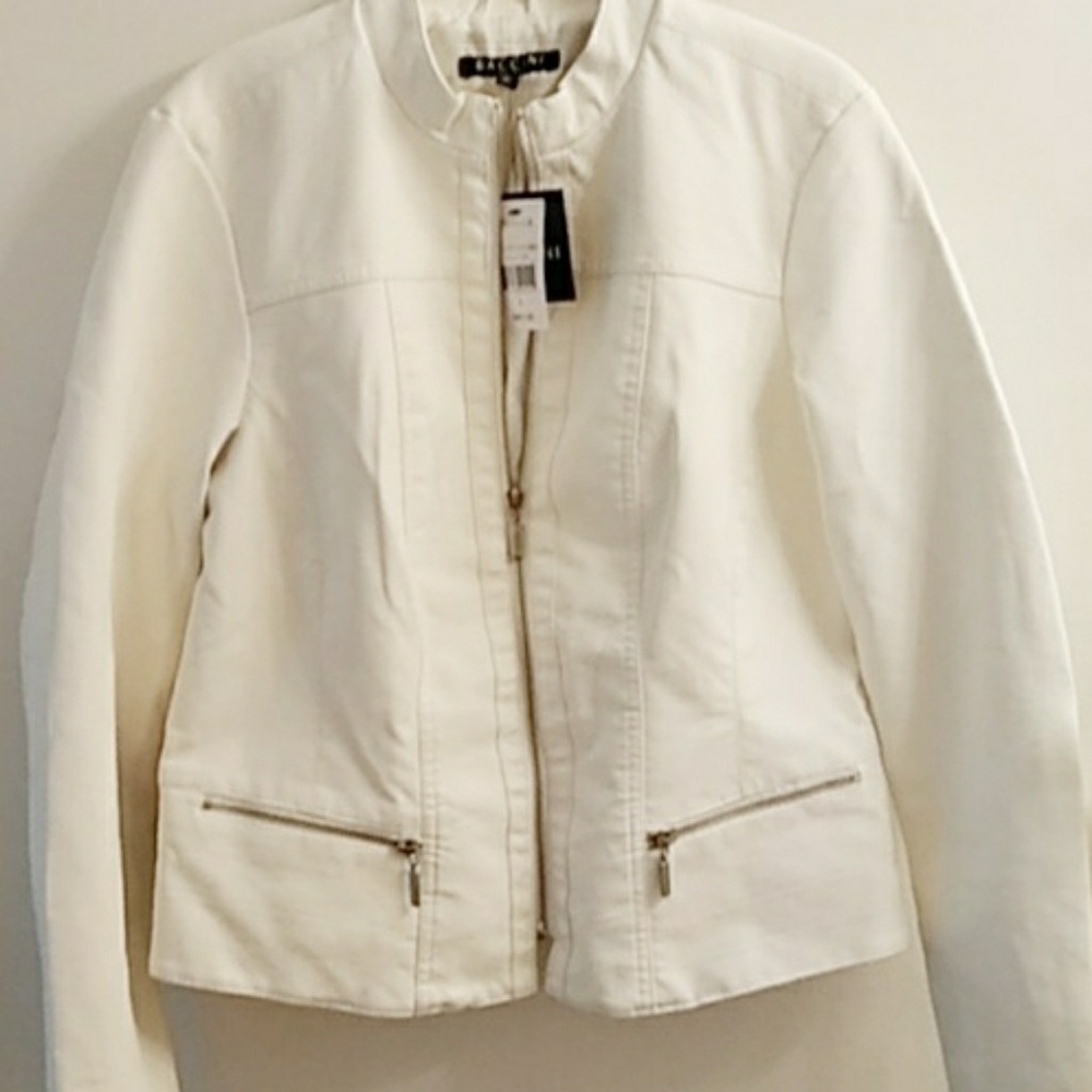 Baccini Cream Zipper Front Leather Jacket